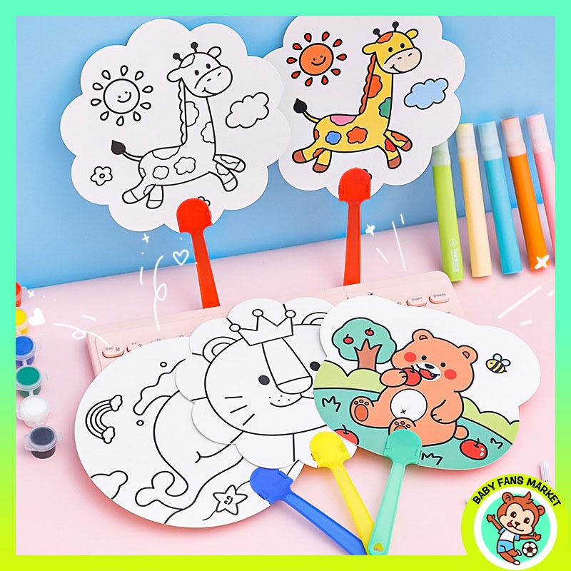 Kids DIY Own Fan Coloring kipas Graffiti Fan Paint Colouring Kid Gift Art Craft Toy Early Learning Education Drawing Toy