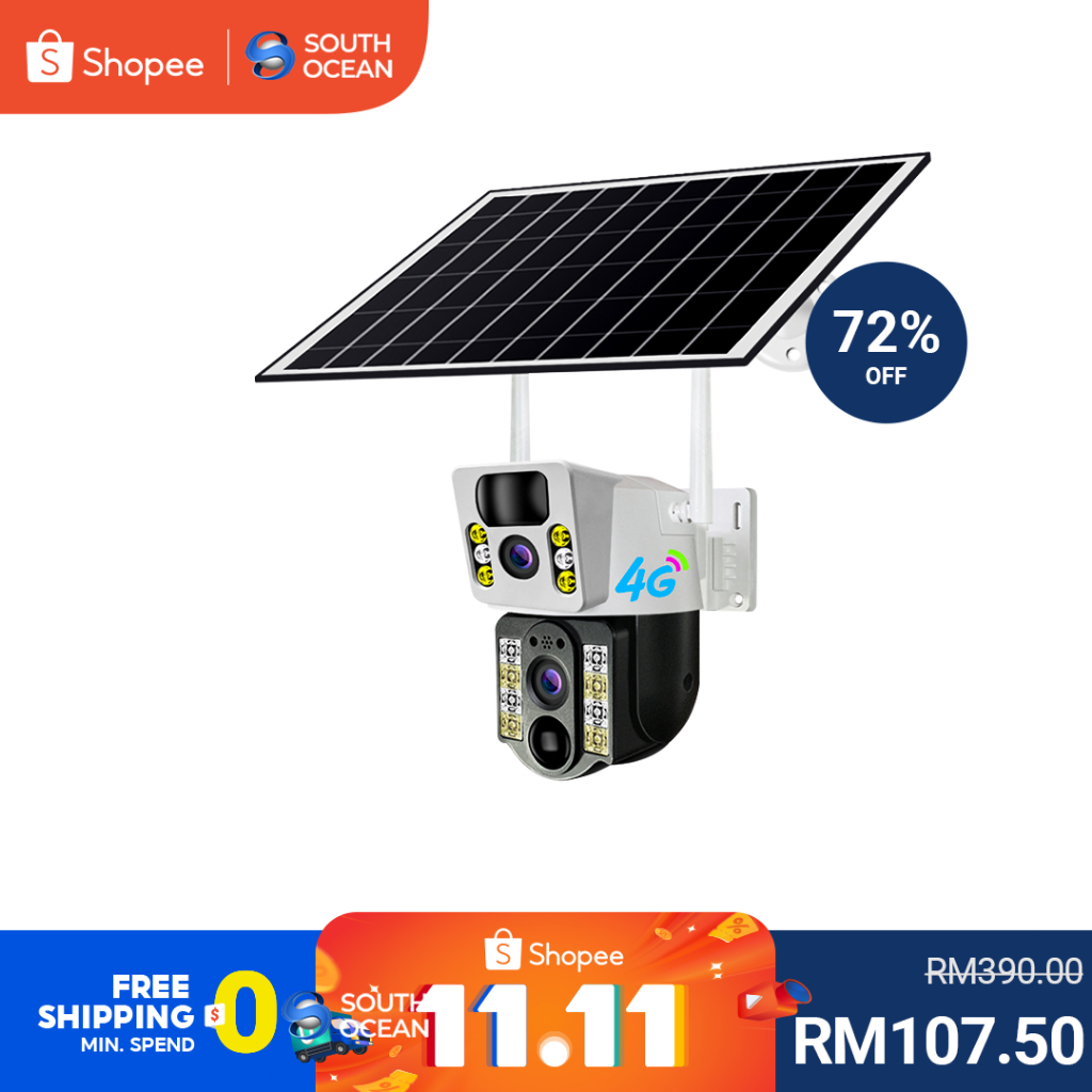 South Ocean Solar 8MP CCTV Wireless Outdoor Dual Lens CCTV 4G SIM Card IP66 Waterproof Battery Low Power Wifi Camera