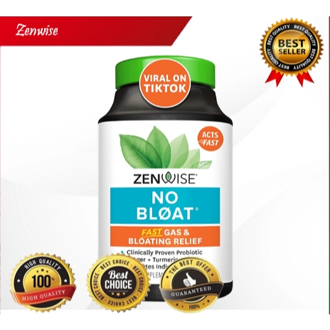 Zenwise Health No Bloat 60 Capsules - Bloating and Gas Relief with Probiotics for Digestive Health