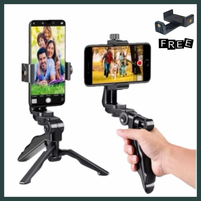 Ready Stock 2 in 1 Portable Mini Tripod Video Stabilizer Phone Grip Mount Holder Stand Smartphone