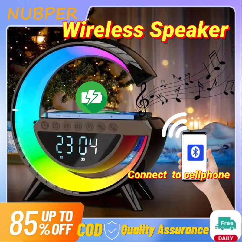 4IN1Table Speaker Color Changing LED Table Lamp Wireless Charger For Smart Home Decor With FM Radio & Alarm Clock NUBPER
