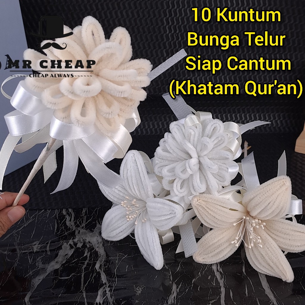 Special Bunga Telur Putih dan Cream siap cantum (10pcs) /Bunga Telur untuk khatam Quran / Pipe Cleaner (10pcs per set)