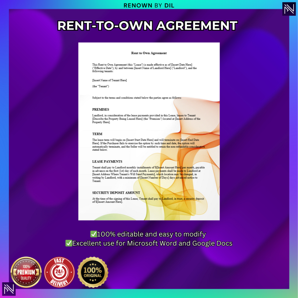 Rent To Own Agreement | Kontrak Sewa Beli | Legal Document Template Surat Perjanjian