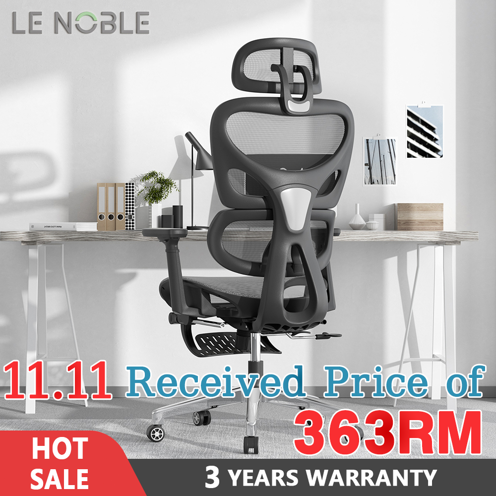 LENOBLE K80 Office Chair Ergonomic Chair Gaming Chair Adjustable Kerusi Pejabat - 3 Years Official Warranty