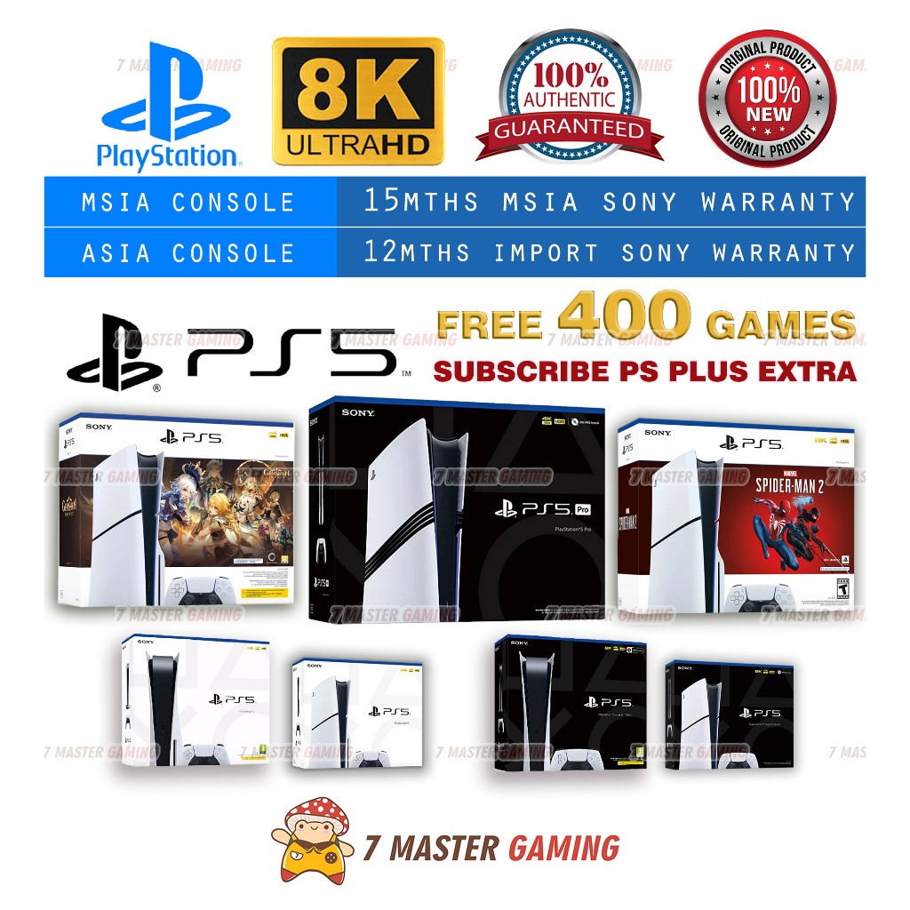 PS5 / Playstation 5 Slim 1TB & PRO 2TB  Disc Edition or Digital Edition / - New - 15 months Malaysia Sony Warranty Set