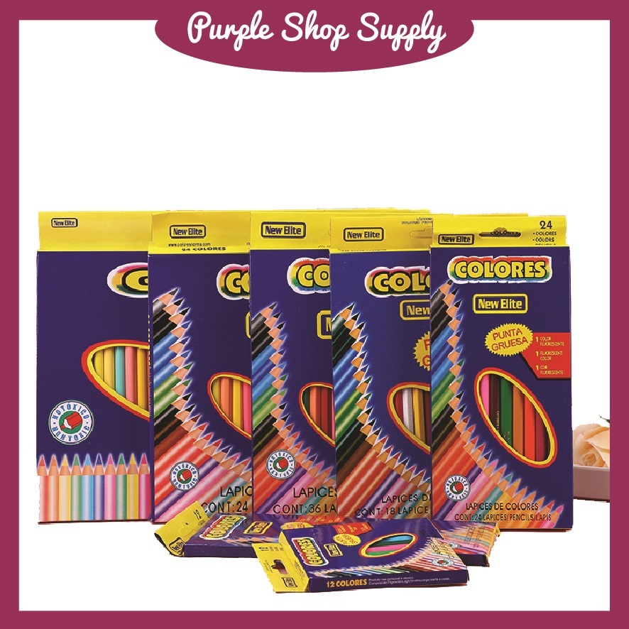 Color Pencil / Pensel Warna Lukis / Colores Elite Kids Colour Pencil 12 18 24 36pcs