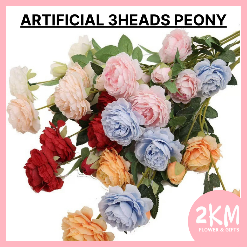 (3FLOWERS) PEONY ARTIFICIAL FAKE FLOWER Bouquet Living Home Decor Decoration Bunga Pelamin Gubahan Hiasan Rumah Hantaran