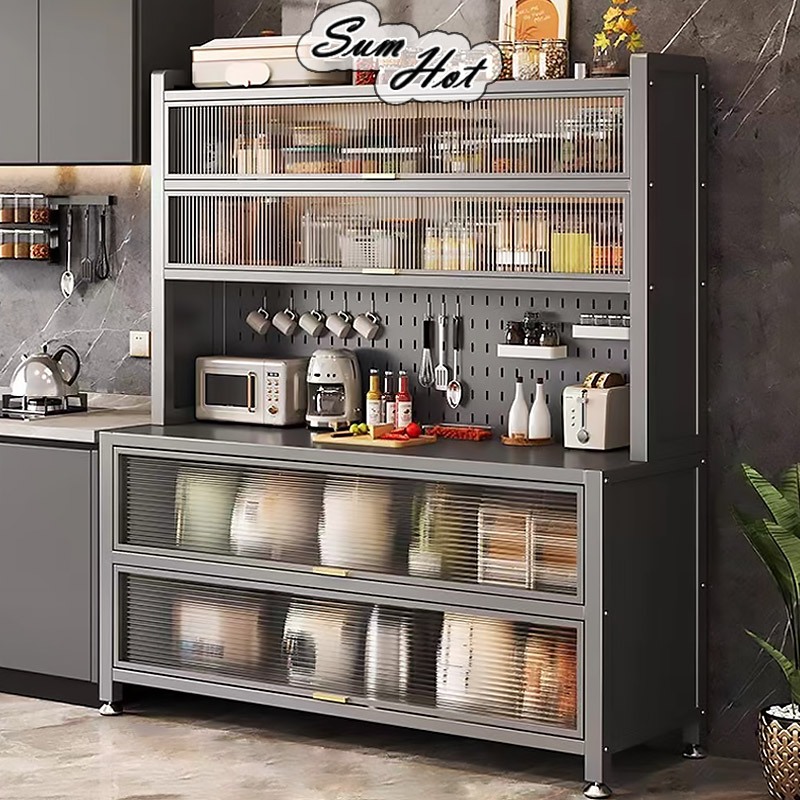 Rak Dapur Kitchen Spice Rack Storage Organizer with Wheel Dining Sideboard Cabinet Multifunctional Microwave Oven Rak