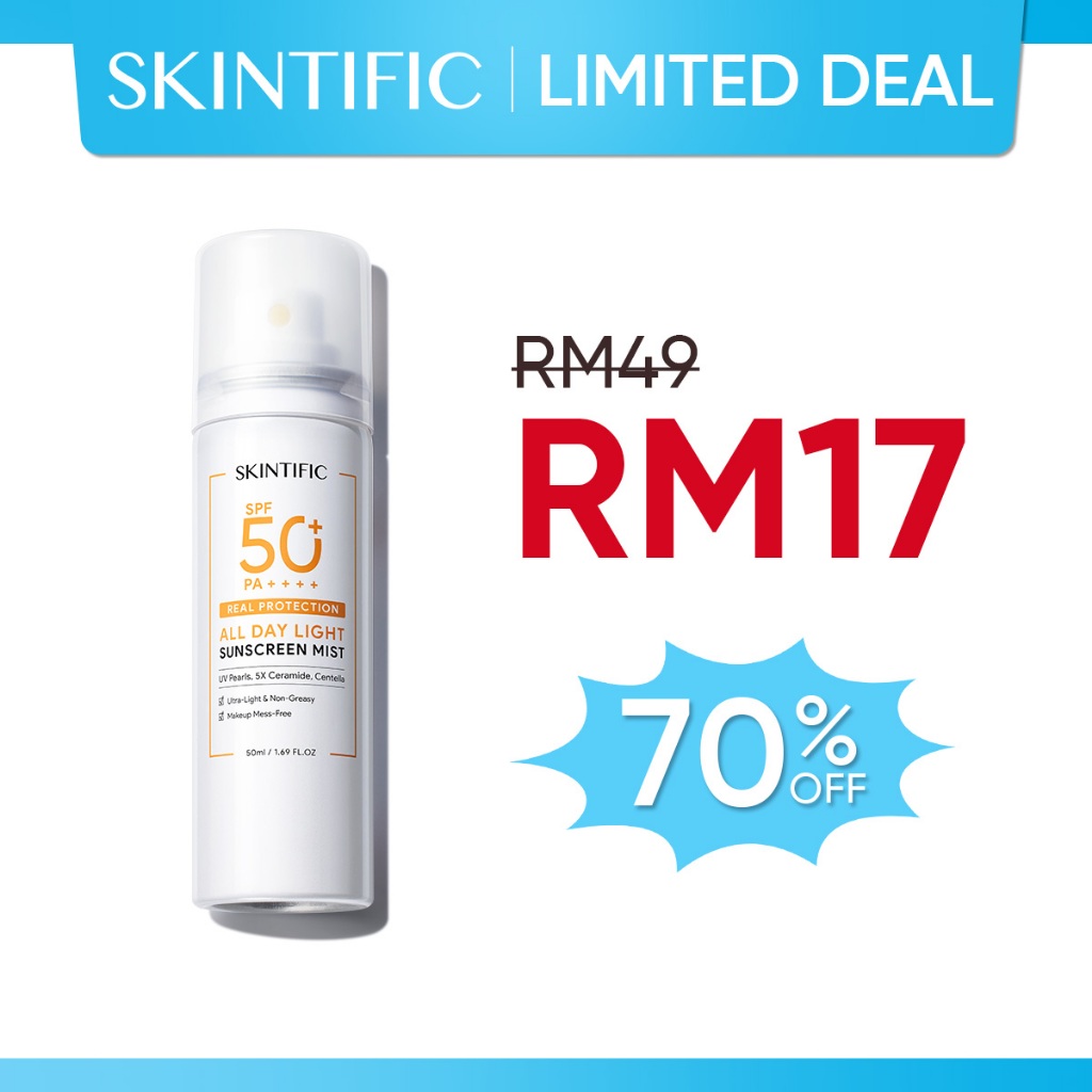 SKINTIFIC All Day Light Sunscreen Mist SPF50 PA++++ Whitening Sunscreen Spray Anti UV Face/Body Spray 50ml/120ml