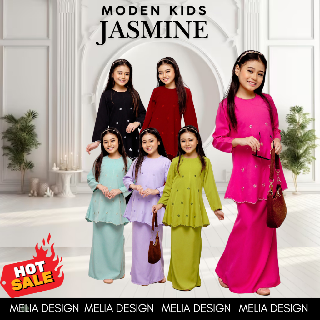 By Melia Design Baju Hot Raya 2024 Kurung Moden Sulam Murah Anak Mak Set Sedondon Hitam Hot PInk Murah Plain Biku lace