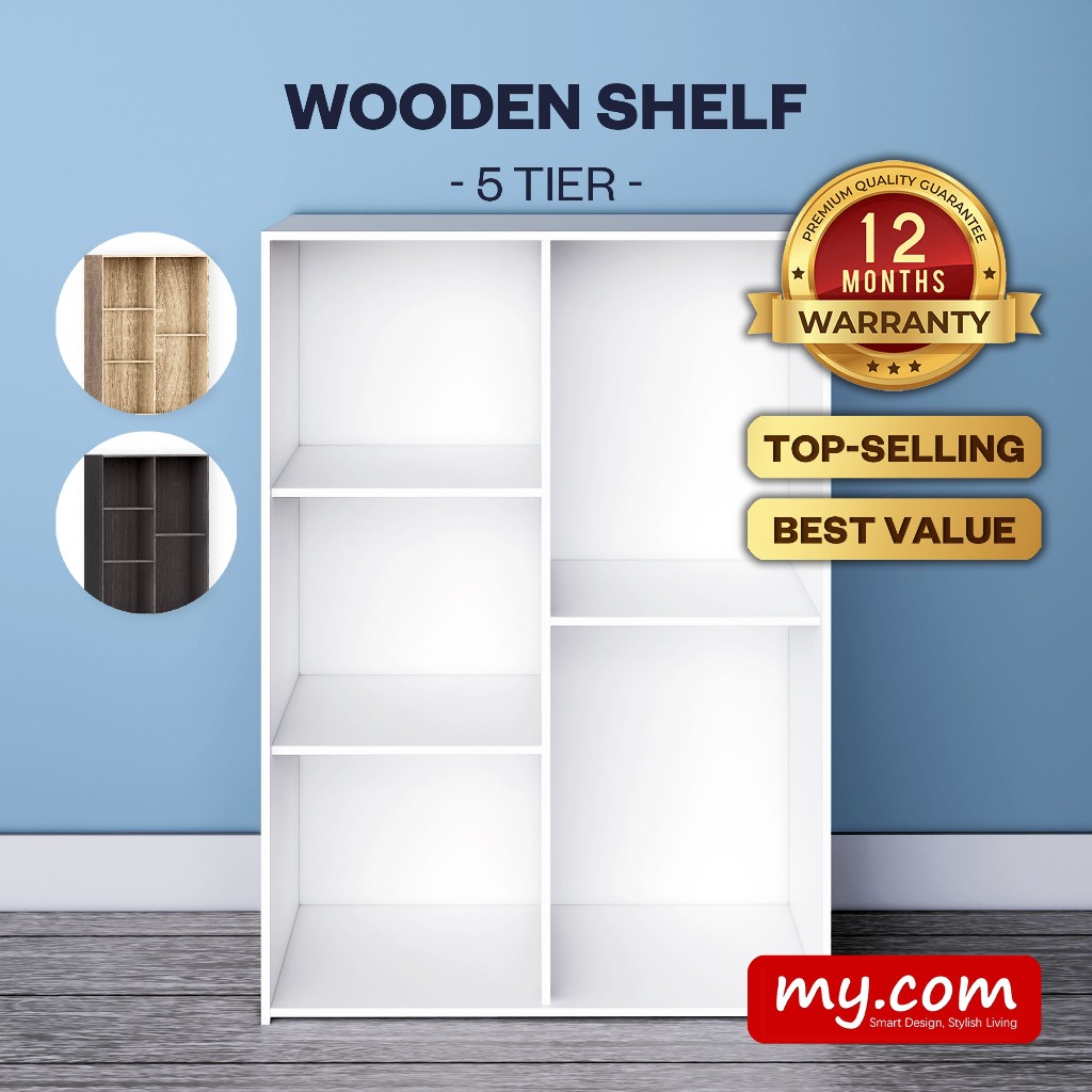 Rak Buku 5 Tingkat5 Tier Bookshelf (3 Tier+2) my-com/Multipurpose Shelf/Home Furniture/Bookcase