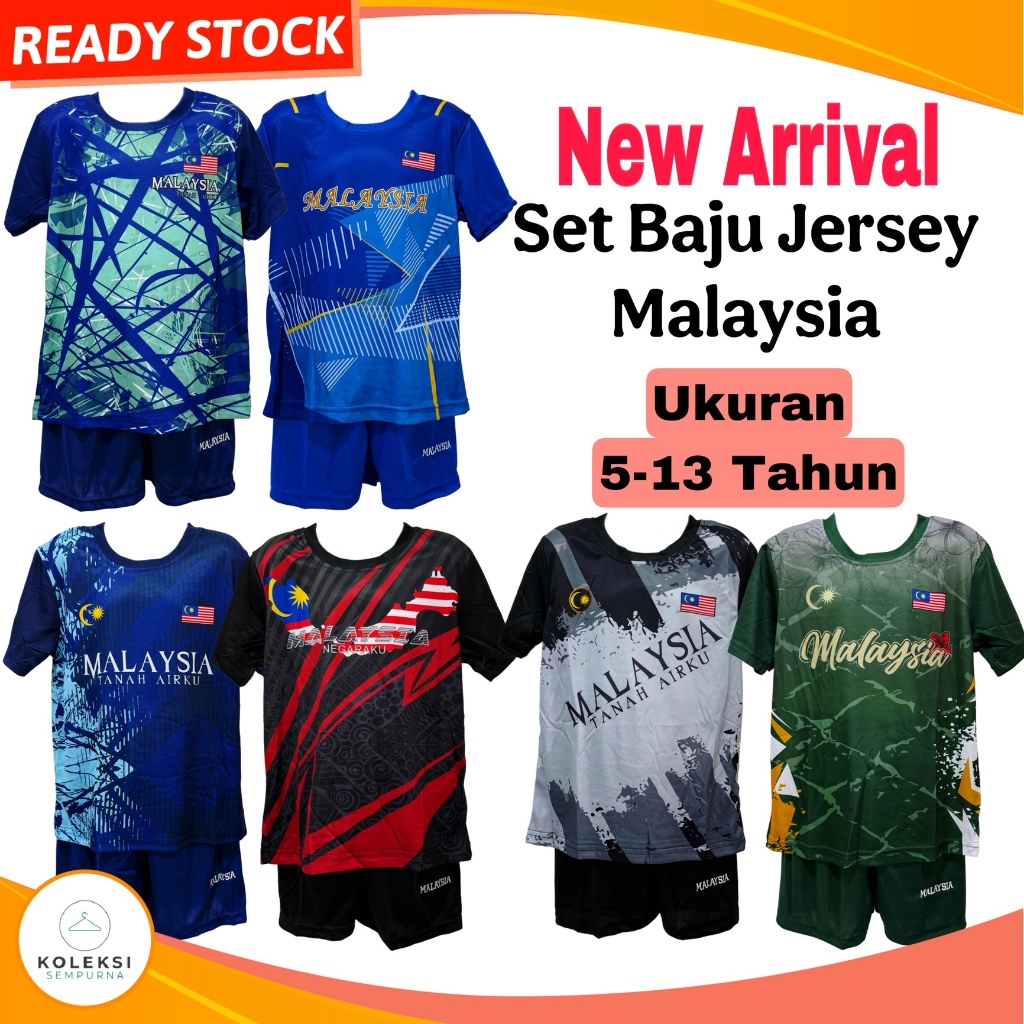 KOLEKSI SEMPURNA Set Baju Jersey Malaysia 5-13 Tahun Jersi Malaysia Kanak-Kanak Baju Bola Set