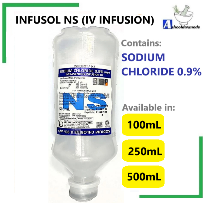 Normal saline 0.9 IV BP 100ml 250ml 500ml/1000ml Infusol NS IV