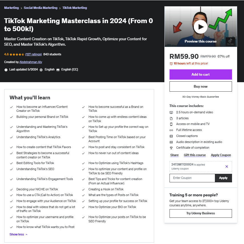 TikTok Marketing Masterclass in 2024 (From 0 to 500k!)