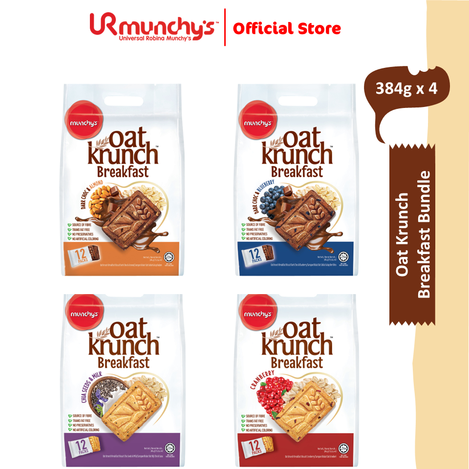 [Bundle of 4] Munchy's Oat Krunch Biscuit - Cranberry/Chia Seed/Dark Choc Almond or Blueberry