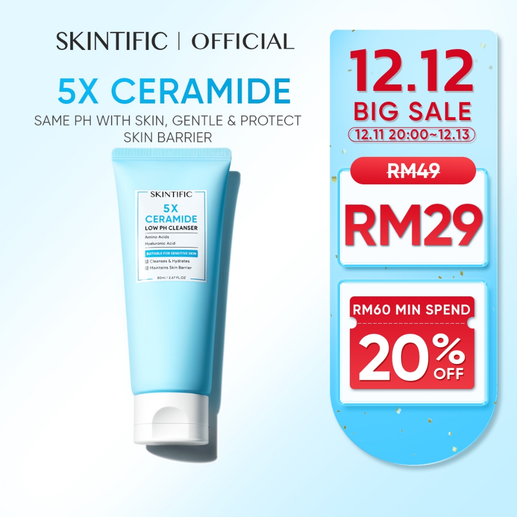 SKINTIFIC 5X Ceramide Low pH Cleanser Facial Wash Pencuci Muka For Sensitive Skin 80ml Moisturizing Repair Barrier