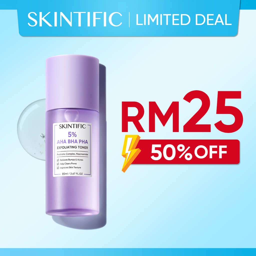 SKINTIFIC 5% Aha Bha Pha Exfoliating Toner Face Exfoliation Facial Glow Smooth Skin Niacinamide (80ml)