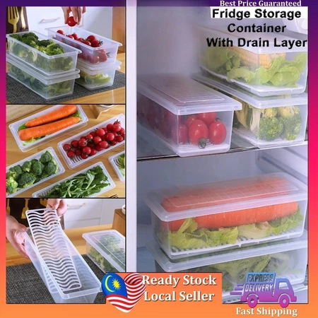 Freezer Food Storage Box Kitchen Rectangle Refrigerator Fridge Organizer Drain Container Bekas Peti Sejuk 沥水保鲜冰箱冷冻收纳盒