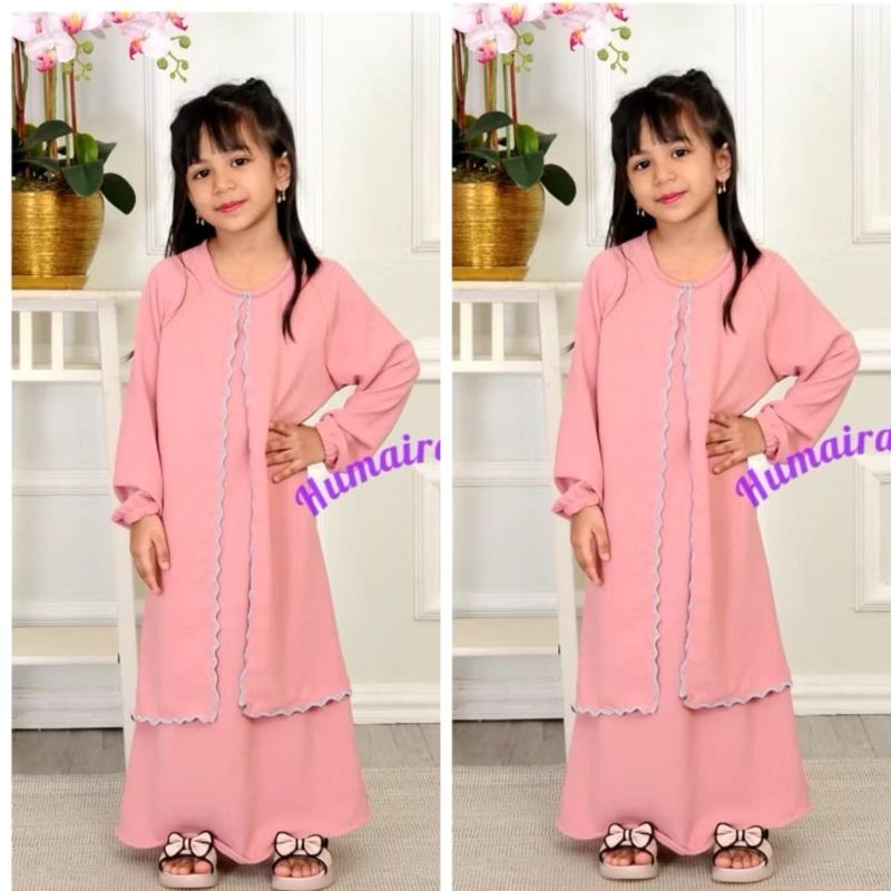 Budak Jubah Muslimah Sulem 2 Layer Kanan-Kanak Set Sedondone Raya Cey Ready Stock