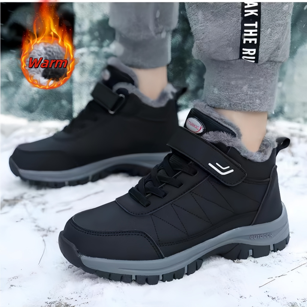 Winter Women Men Boot Plush Leather Waterproof Sneaker Climbing Hunting Shoes Unisex Lace-up Outdoor