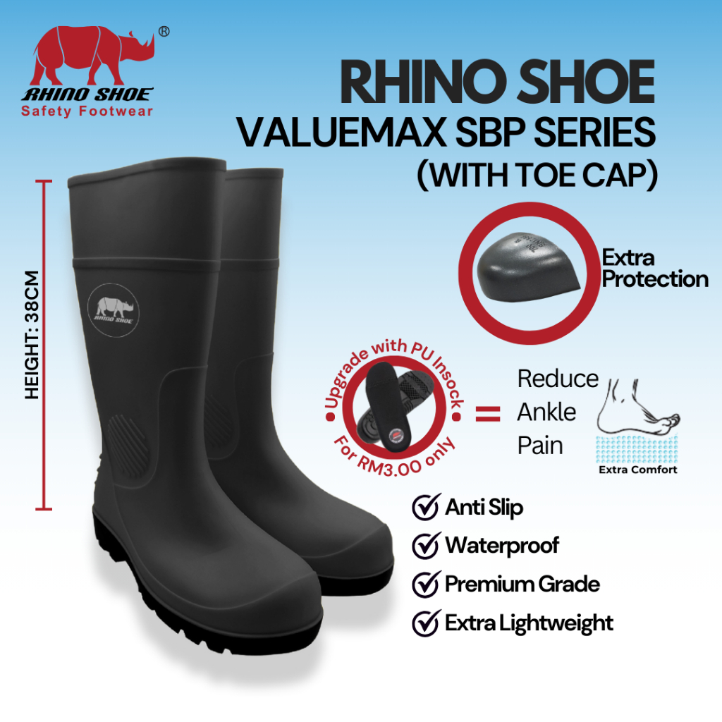 RHINO SHOE WB300-SBP Valuemax Safety Wellington Boots | Eco Material | Premium Quality | Kasut Hujan | Kasut Kebun