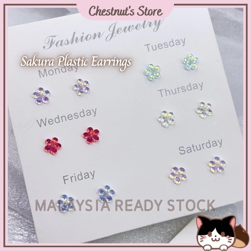 CHESTNUT'S STORE Sakura Plastic Earrings Laser Dazzling Cherry Blossom Flower Plastic Earring Anti Allergy Earrings