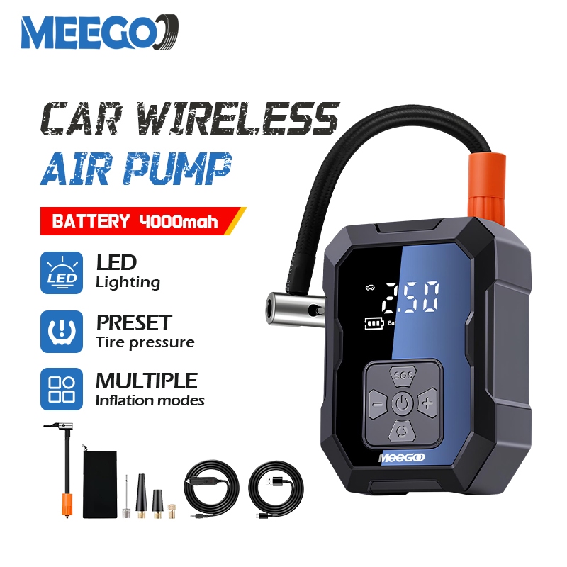 MeeGoo 2 In 1 Wireless Dual Display 150psi Portable Tyre Pump With Power Bank（4000mah） 无线双显车载气泵