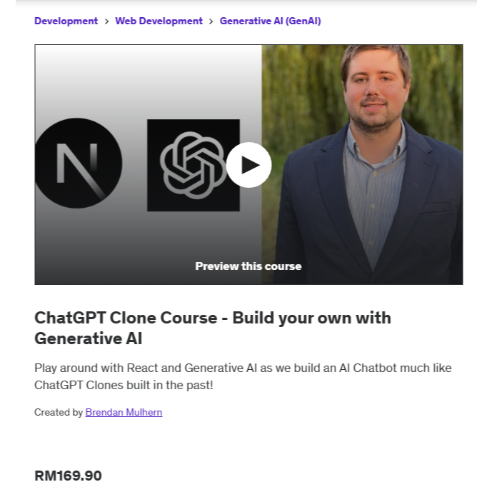 Video Course - Make your own AI Chatbot Website with Next.js and OpenAI | Website Development Course