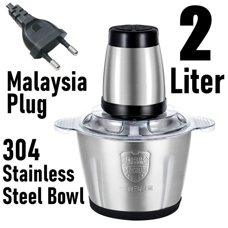 2L Stainless Steel Electric Meat Mincer Chopper Food Processor Blender Grinder-Pengisar Daging Sayur Besi Tahan Karat
