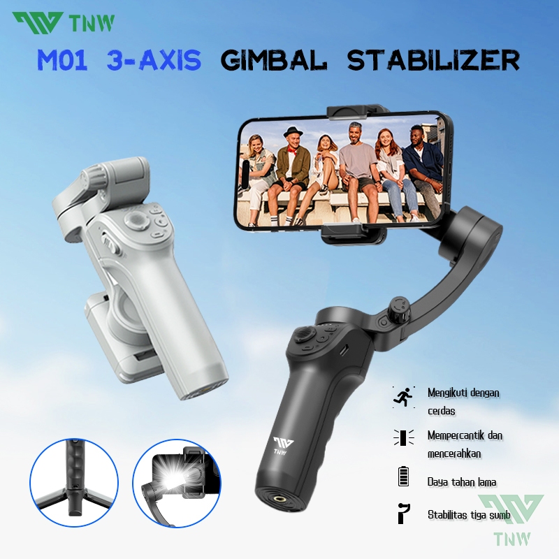 TNW M01 3-Axis Smartphone Gimbal Stabilizer with Fill Light Anti-shake Handheld Gimbal for Phone Vlog Video AI Tracking