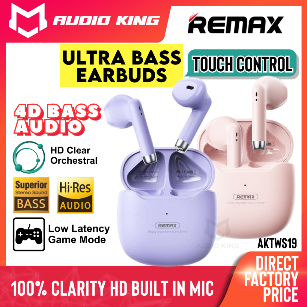 REMAX Bass Power Earbuds Pink TWS Bluetooth Noise Cancelling Earbuds ANC Blutooth Earphone AKTWS19