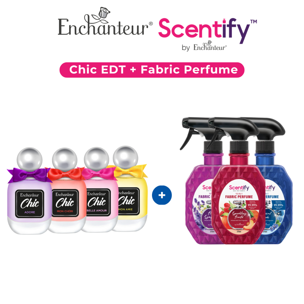 Enchanteur Chic EDT + Scentify Eau De Fabric Perfume Bottle 370ml Sparkling Fruite Magical Clouds Floral Symphony