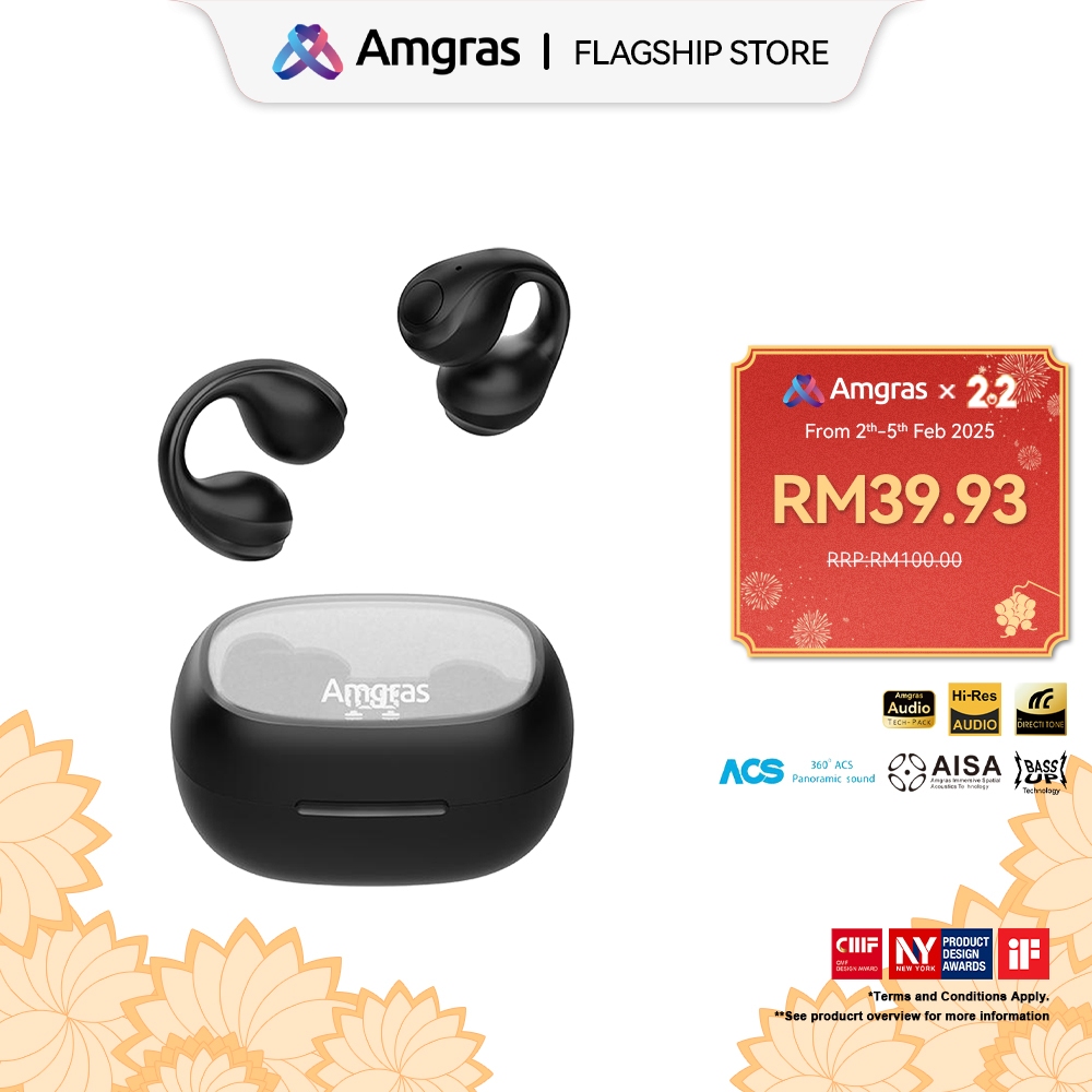 Amgras Spacebuds Ⅱ Pro Bone Conduction Earbuds Earphone Bluetooth Gaming Mode LED Display Sport Panoramic Sound