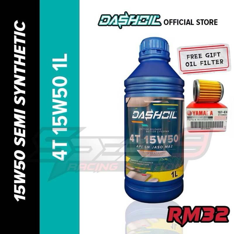 DashOil 4T 15w50 1L Semi Synthetic SN Engine Oil Minyak Hitam Pelincir Motor Motosikal LC135 Y15 Y16 E500+ ester+