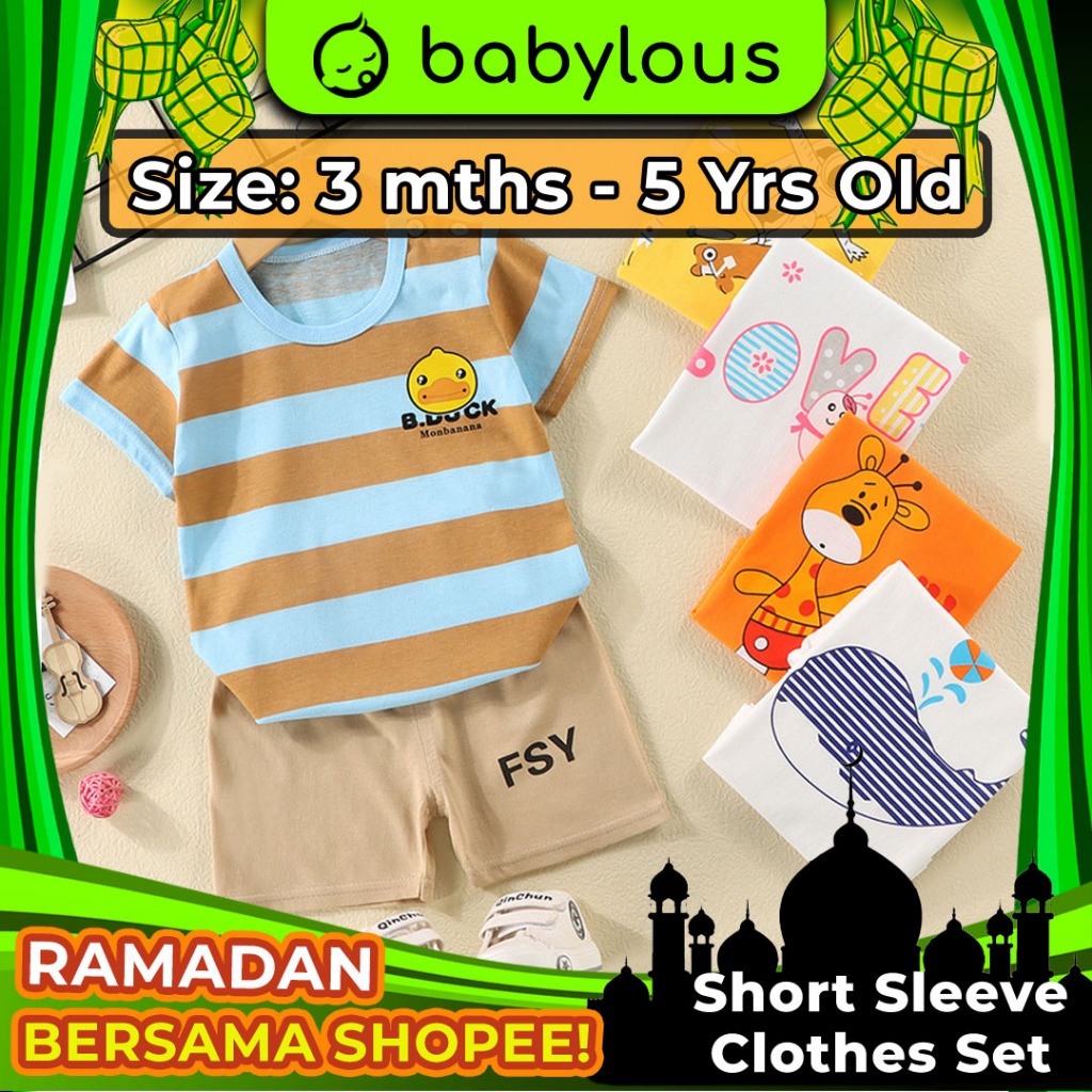 Kids Short Sleeve T Shirt Set Clothes Baju Budak Bayi Murah Baju Baby Boy Girl Newborn Clothing Children Summer Wear