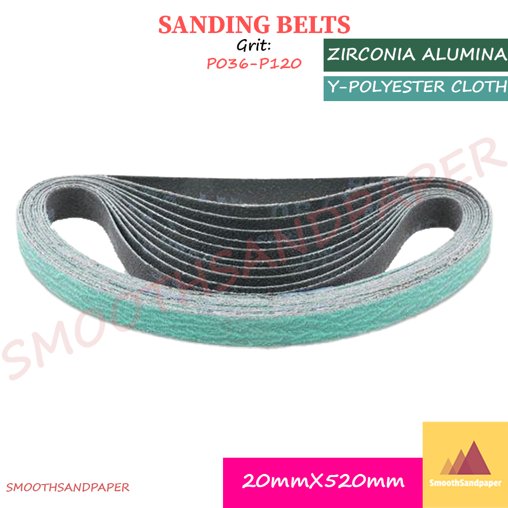 20X520mm Y-Cloth Sanding Belts / Zirconia Alumina [5pcs] 气动小砂带金属抛光打磨 硬布锆刚玉砂带 【5条装】