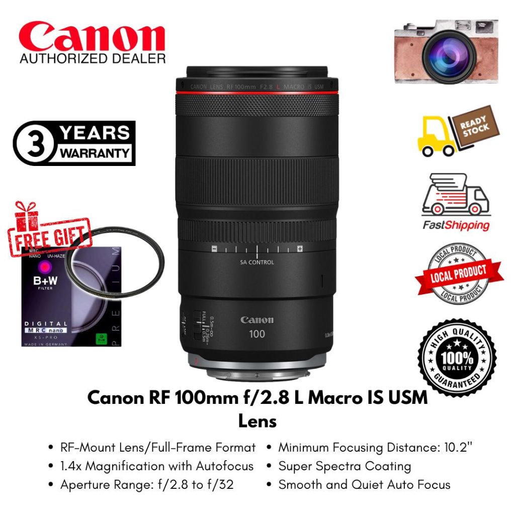 Canon RF 100mm f/2.8 L Macro IS USM Lens Full Frame Lens ( 3 Year Warranty )