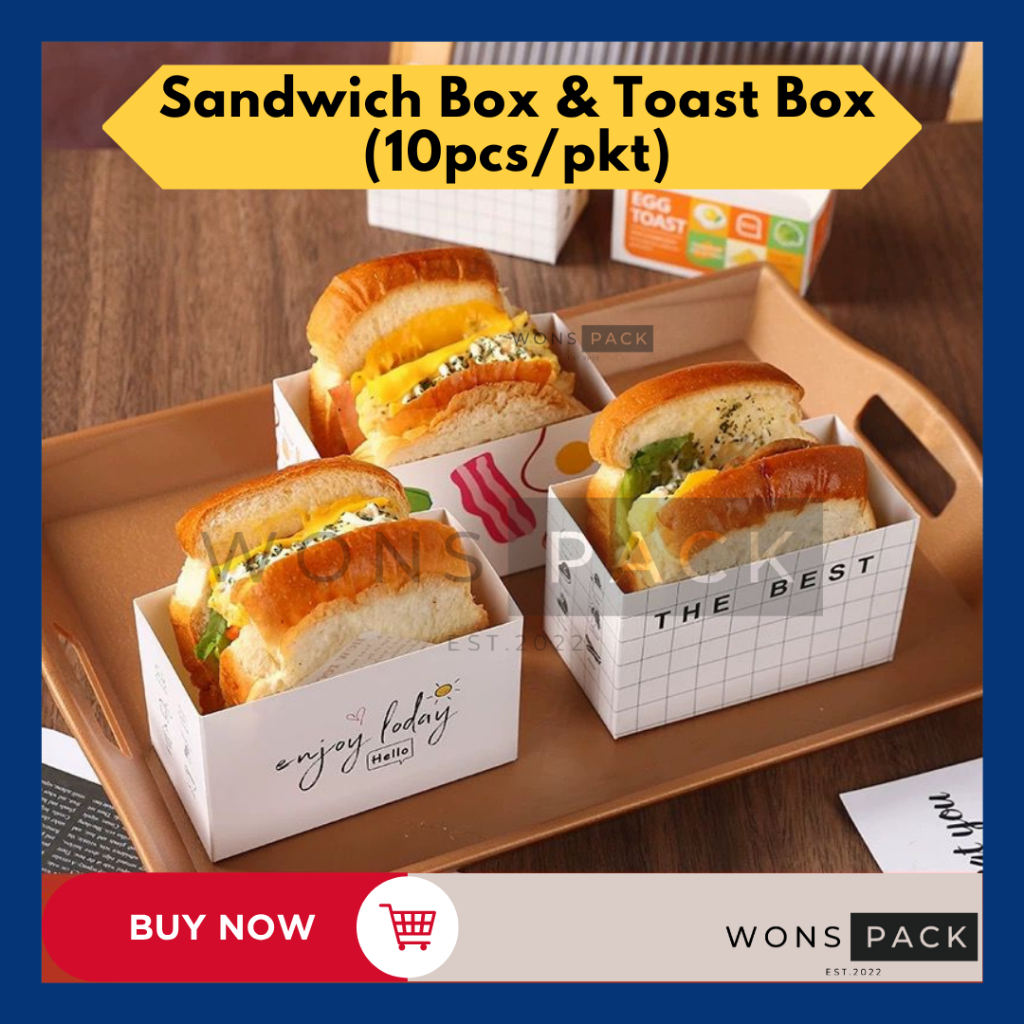 {READY STOCK} 10pcs Disposable Korean Breakfast Toast Box/Sandwich Box Egg Drop/Kotak Bekas Roti/吐司盒三明治盒 [WONSPACK]