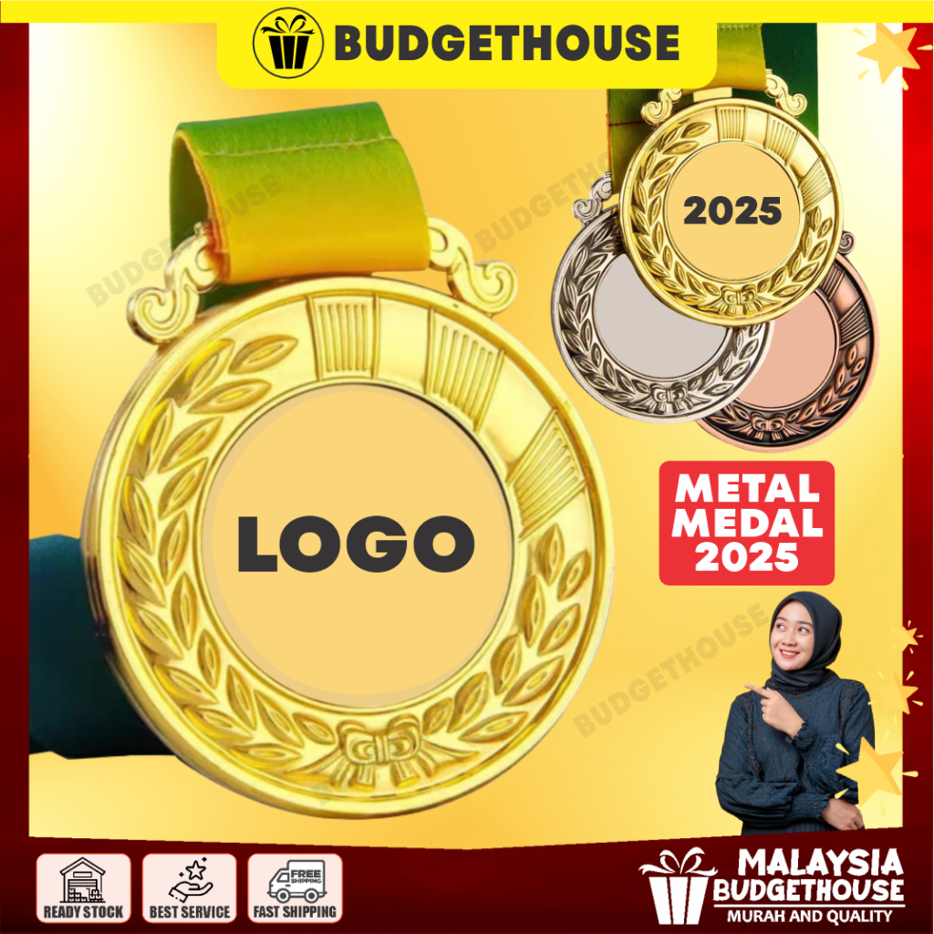 (KL/Perak) Free Design METAL Medal Both Side Sticker Medal Besi With Ribbon Alloy Gold,Silver,Bronze