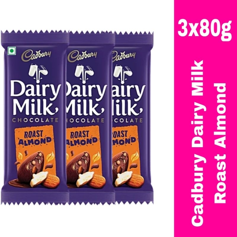 (Halal Malaysia) CADBURY Dairy Milk Roasted Almond Pack of 3x80g, 3x130g
