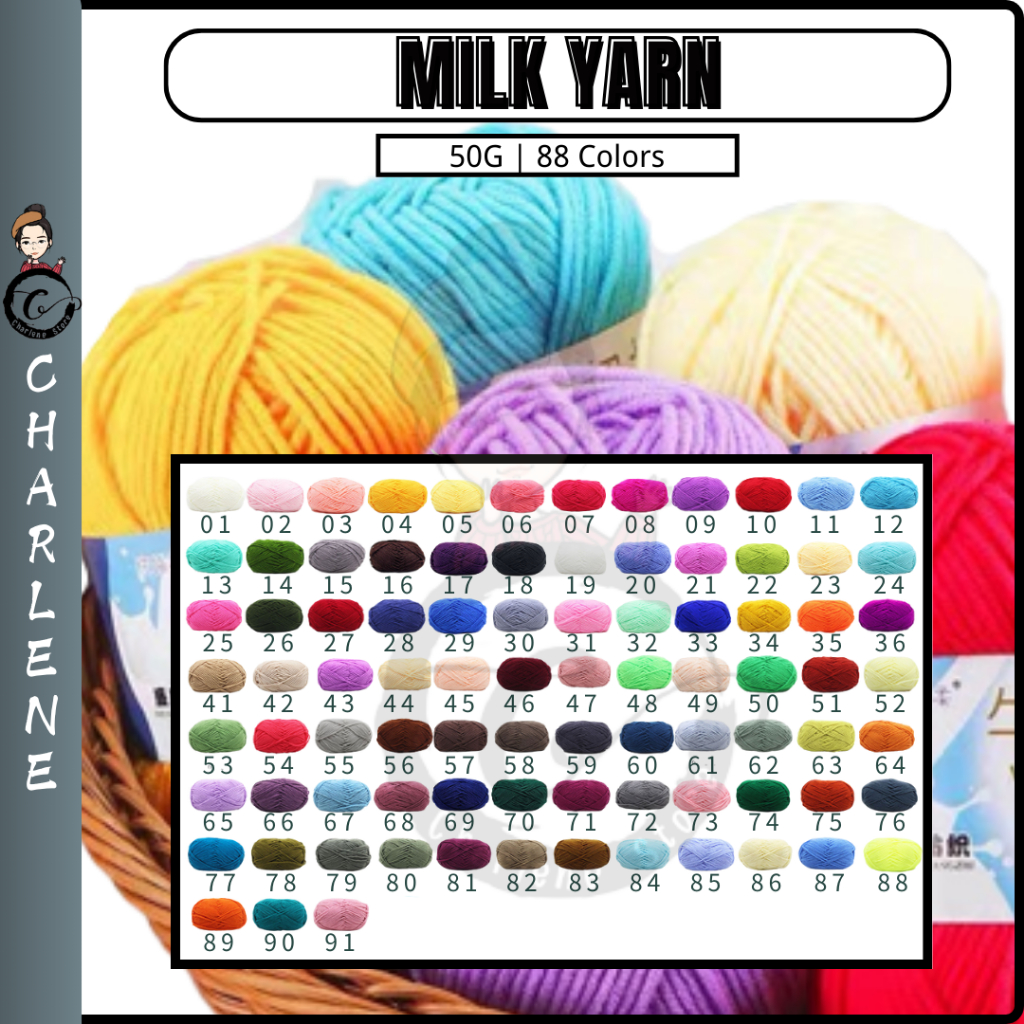 Ready Stock 1-91 MILK COTTON WOOL 50g Milk Yarn 5ply Knit Yarn Smooth Yarn Soft Yarn Crochet Yarn Benang Kait