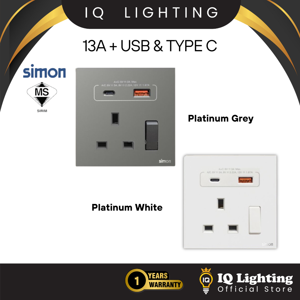 NEW  SIMON[European Brand] M7 Series AIR White & Grey Switch / Switches & Socket Outlet DATA, 20A 2 