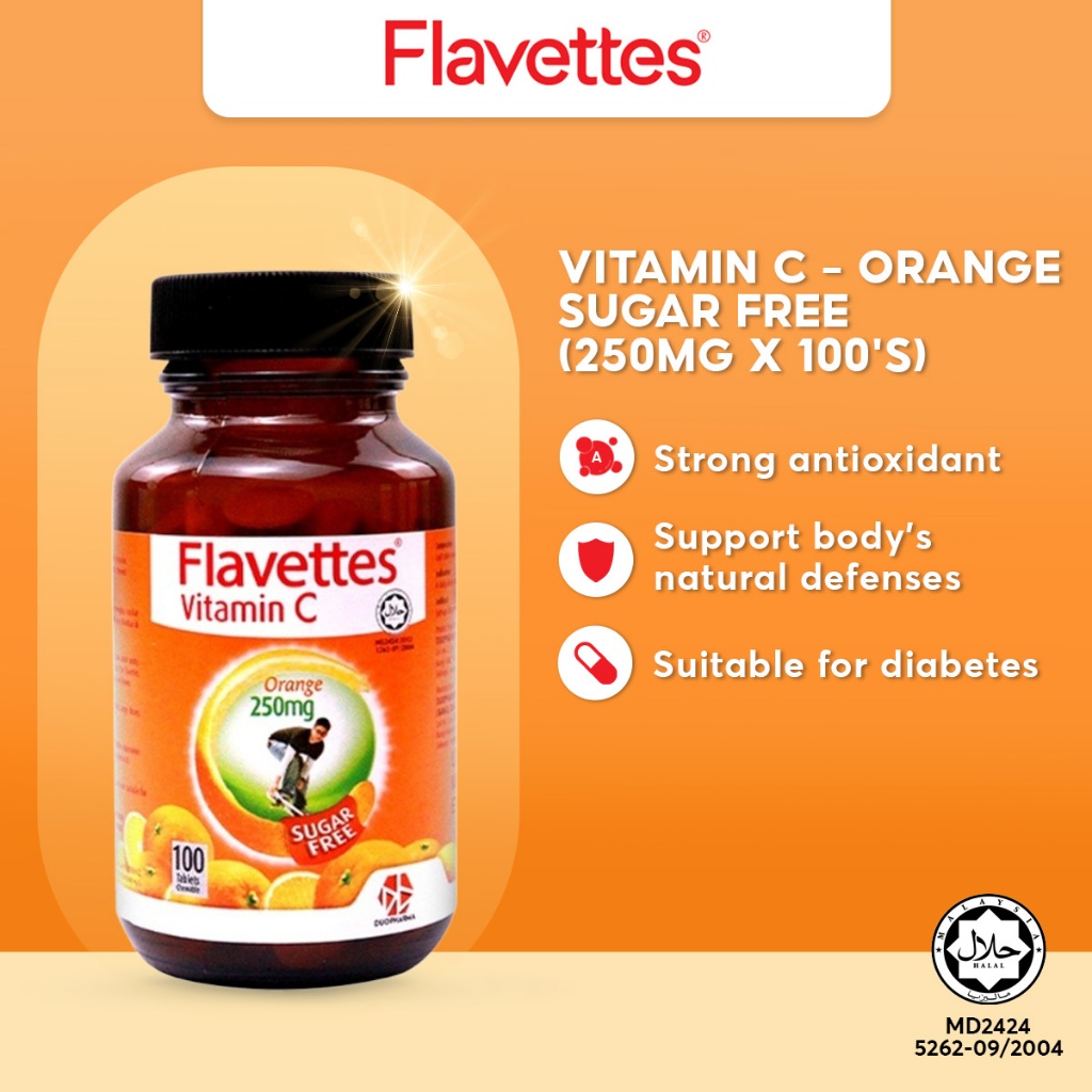 Flavettes Vitamin C - Orange Sugar Free 250mg x 100's
