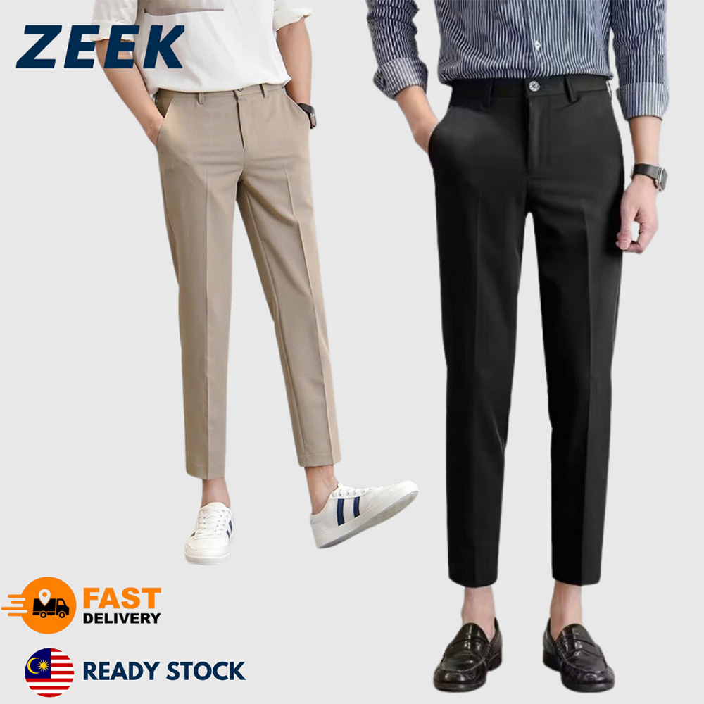 Men's Cropped Formal Casual Trousers Regular Fit Casual Business Pants Seluar Panjang Lelaki