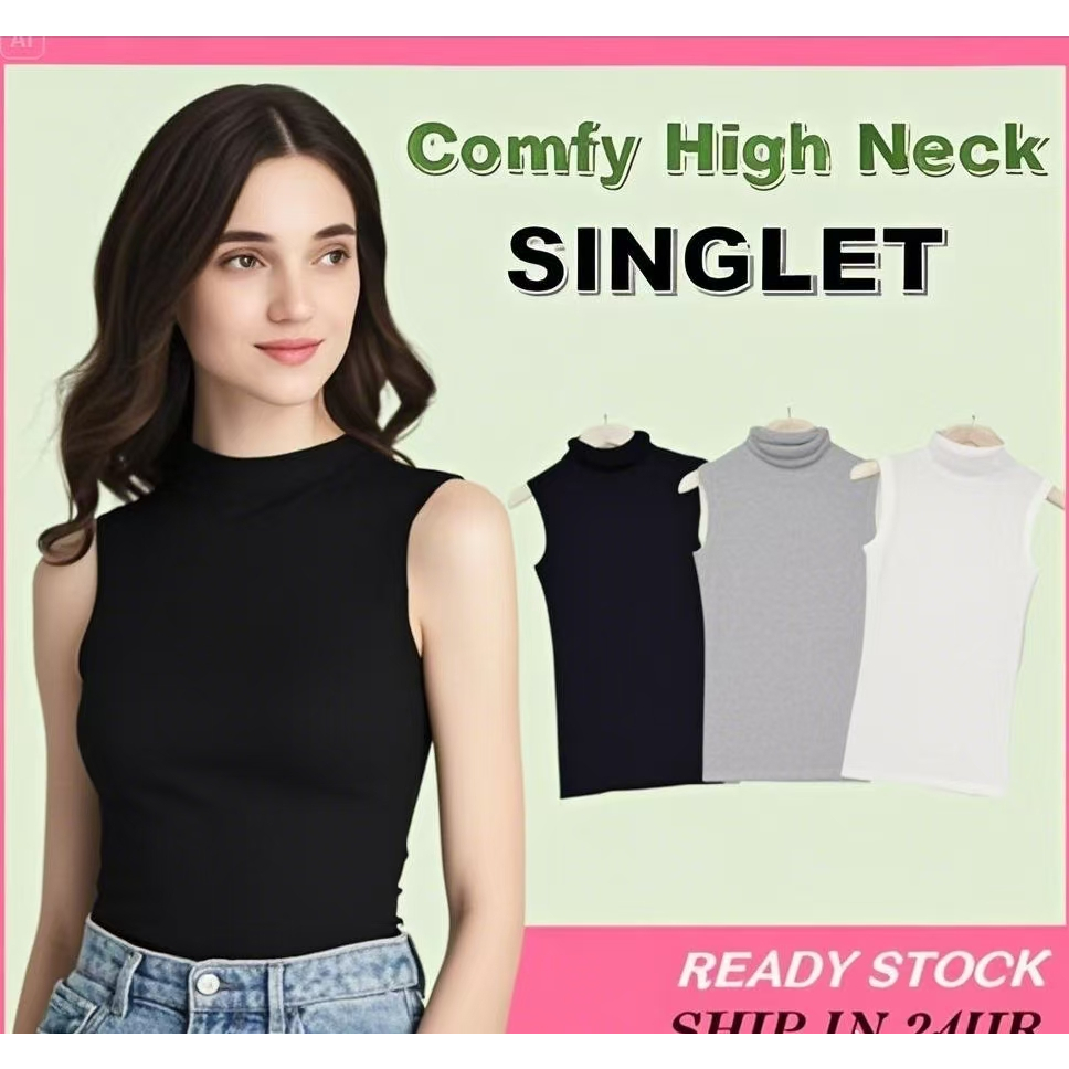 Korean Women Sleeveless Singlet Inner Crop Top Shirt Turtleneck Camisole female Tight-fitting