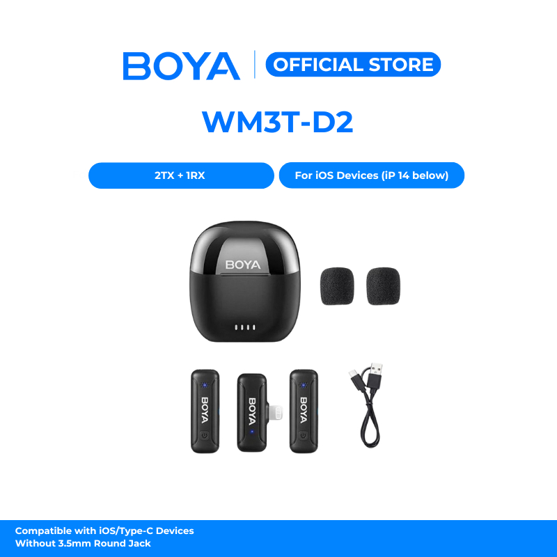 BOYA BY-WM3T-D2  Mikrofon Wayarles Android/iP Dengan Sarung Pengecas Lightning iP