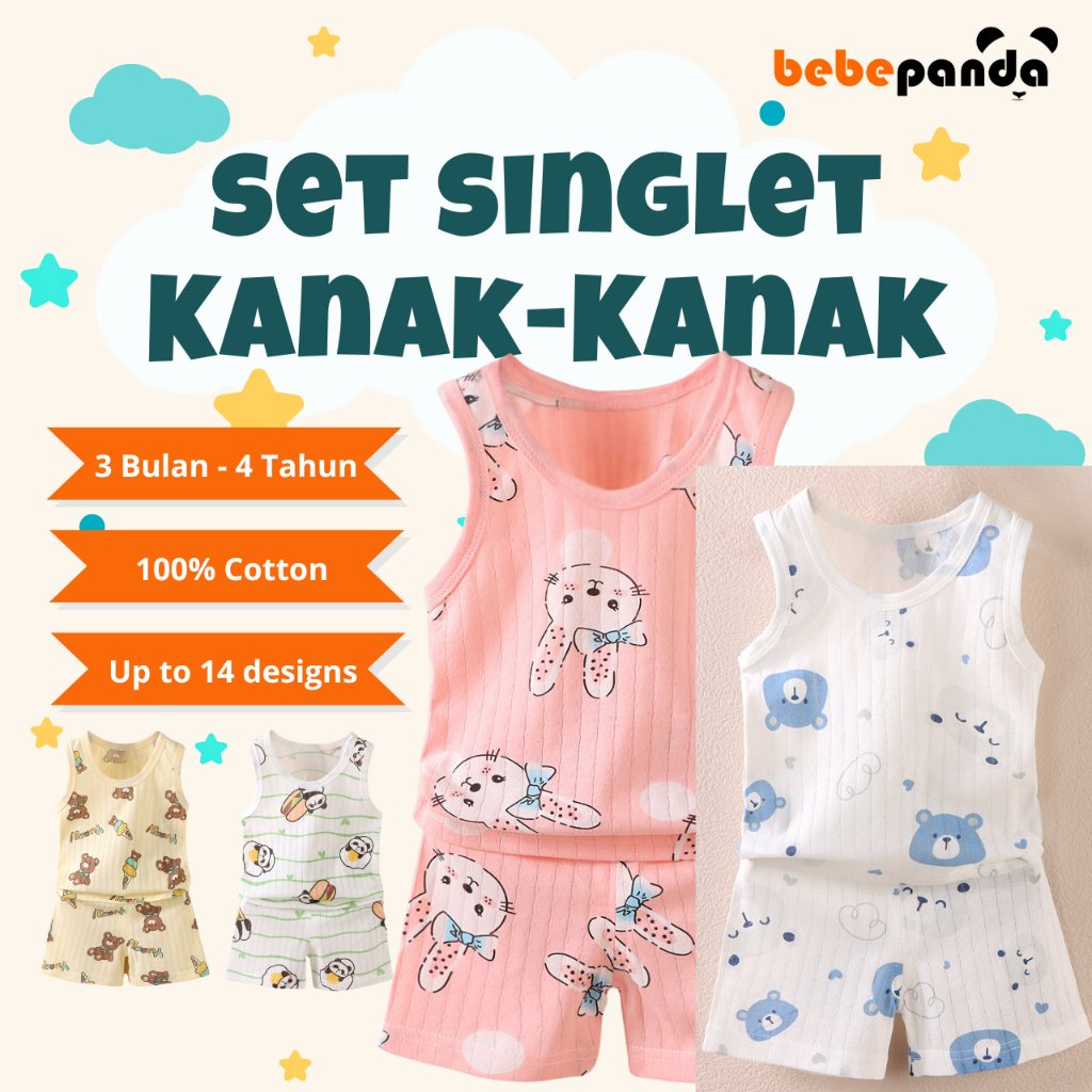 Baby Toddler Singlet Set 3 Months - 4 Years Singlet Set Kanak-Kanak Baju Bayi Newborn Clothing Set