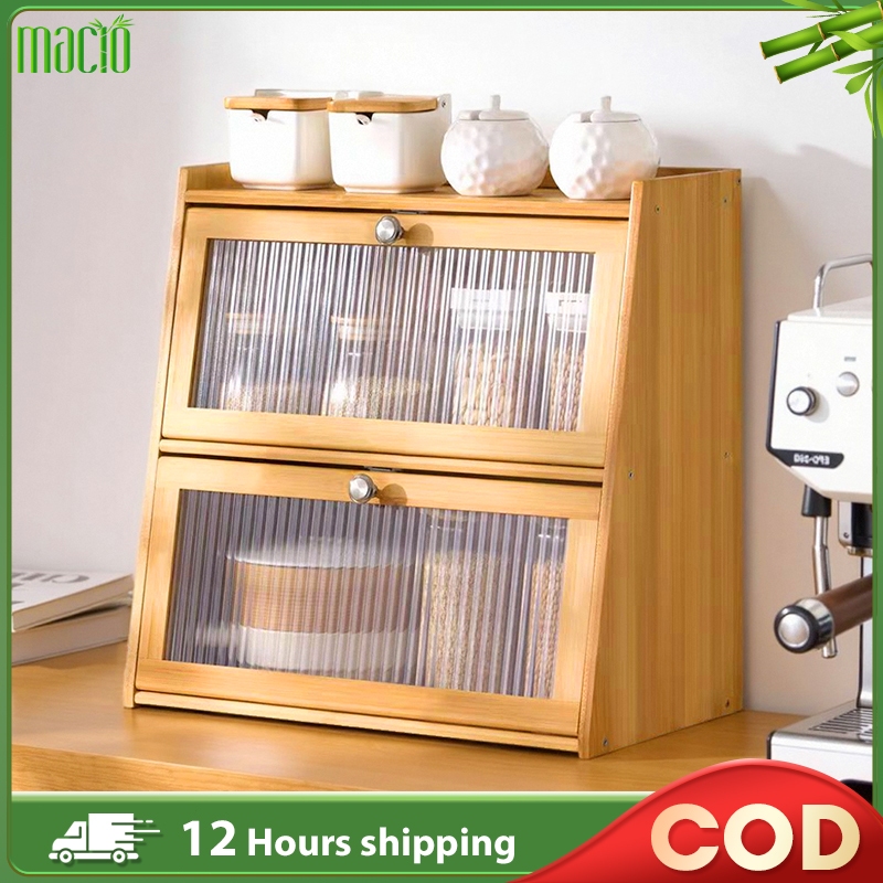 【In Stock】Bamboo Kitchen Cabinet 2/3 Layers Wood/Brown Storage Cabinet Rak Dapur Muji Style 置物柜