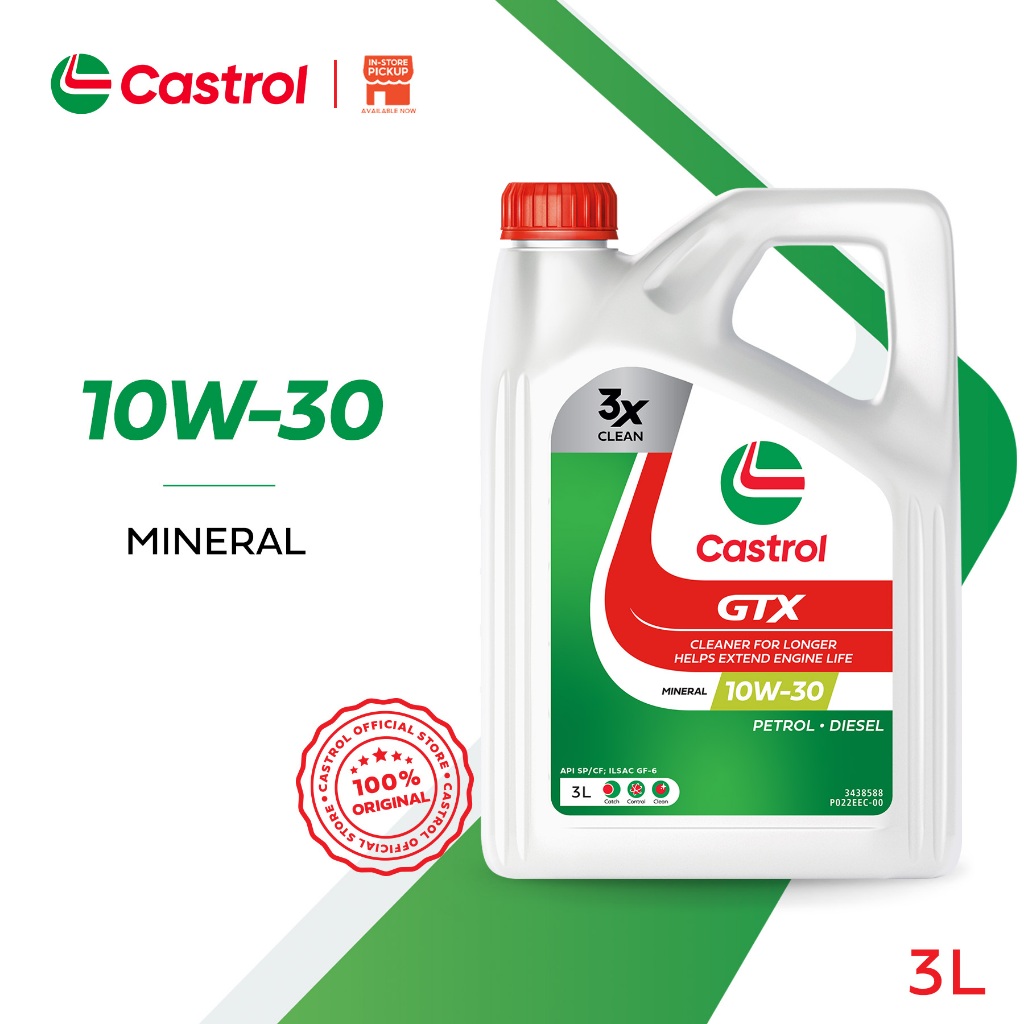 Castrol GTX 10W-30 (3L) Minyak Enjin Mineral API SP/CF untuk Kenderaan Petrol dan Diesel