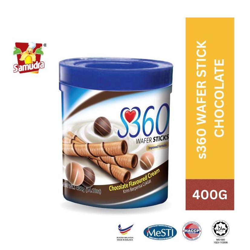 Samudra S360 Wafer Stick Krim Berperisa Coklat/ Strawberi/ Kelapa Pandan (400g)